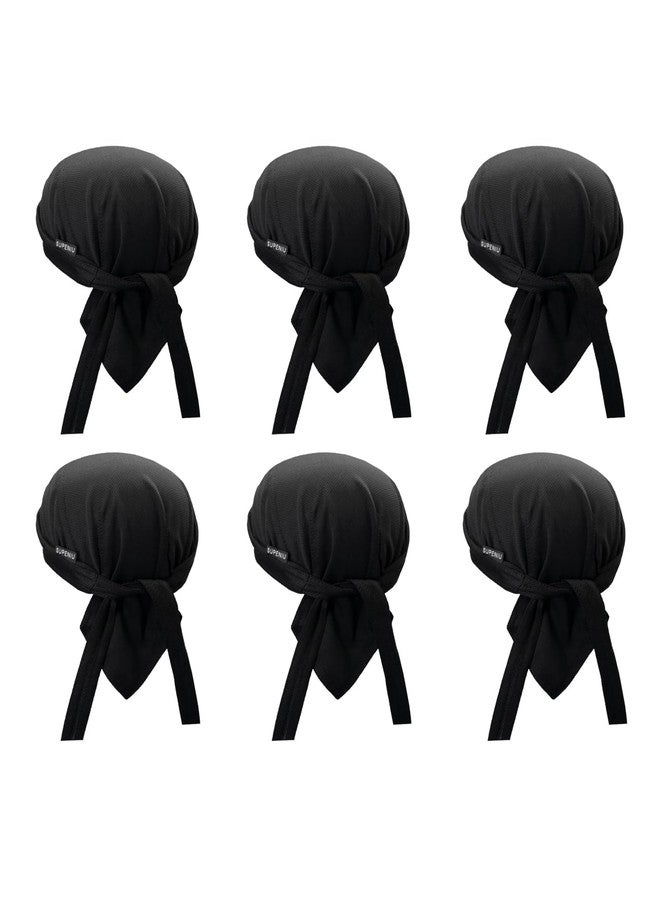 Supeniu Doo Rags Black Skull Caps Beanie Hats Helmet Liner Sweat Wicking Hard Hat Motorcycle Cooling Dew Rag Bandana Large Headwrap Do Rags for Men & Women (Black 6 Pack) - Image 2